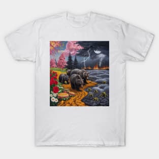 AI generated Bear with his family hunting T-Shirt